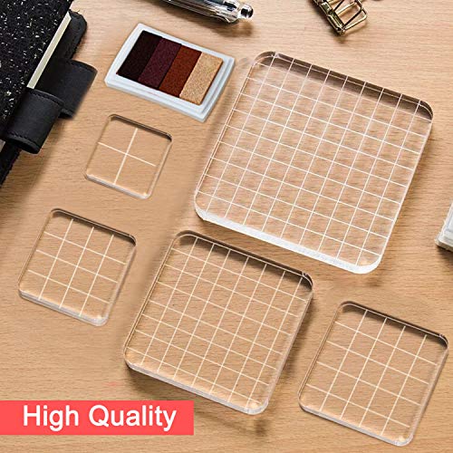 Weimeet 4 Pieces Stamp Blocks Acrylic Clear Stamping Blocks Tools With Grid Lines For Scrapbooking Crafts Making(Square) #TOP2