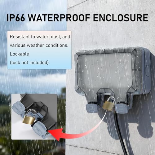 Image of MX IP66 Waterproof Outdoor Power Socket Box - 2 Indian 16A Socket 250V, 4-Module Weatherproof Electrical Outlet with Locking System for Garden, Patio, Balcony, Home, Hotel