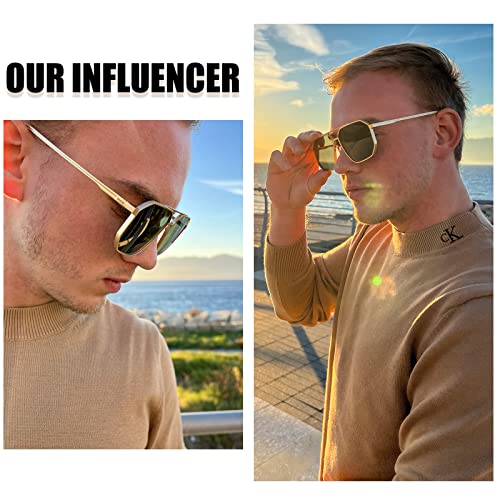 DUCO Polarized Sunglasses Men Women Retro Classic Square Sun Glasses Oversized Vintage Metal Frame Trendy Shades DC30322