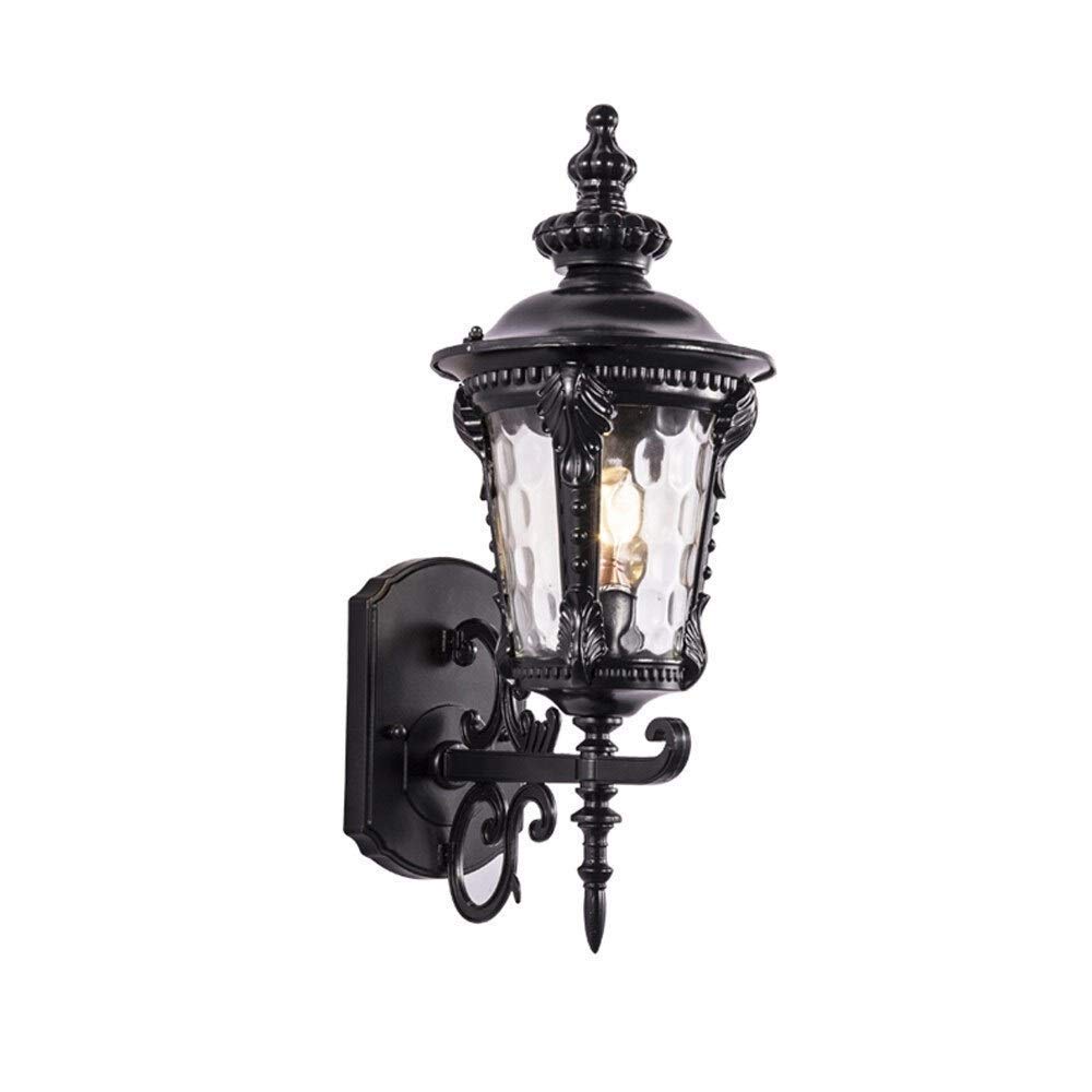 HPTHLY Wall Mounted Light E27 Outdoor Waterproof Wall Lantern Glass Lampshade Lights, Wall Mounted Lighting Fixtures Decoration, European Retro Industrial Al(Black-Small)