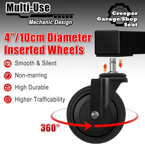 Image of Mechanic Stool with Wheels, Hydraulic Adjustable Shop Stool on Wheels, Garage Work Rolling Chair for Workshop, 400 LBS Capacity, 4 Inch Casters, 360 Swivel Casters Roller Chair, Black