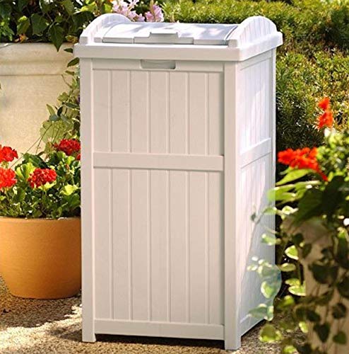 Suncast 2 Pack 15.75" x 16" x 31.6" Trash Hideaway 33 Gallon Resin Outdoor Commercial Garbage Container with Lid for Backyard, Deck, or Patio in Taupe - image 7