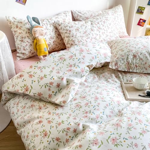 MKXI Garden Floral Comforter Set for Girls - Queen Size Peach Blossom Pink White Floral Comforter with Botanical Bedding and Vintage Farmhouse Style by MKXI - Image 3