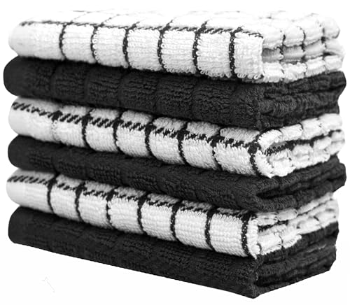 Image of Bumble Dish Cloths (6 Pack) | 12 inch x 12 inch | 100% Cotton Kitchen Towels | 405 GSM | Soft, Highly Absorbent & Durable Dish Towels for Kitchen | Black