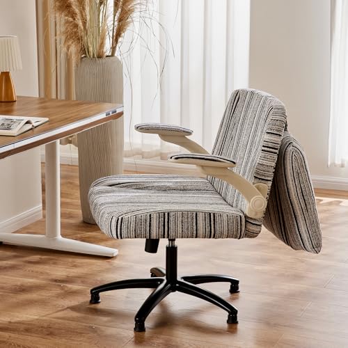 Image of Pipersong Criss Cross Chair with Arms, Plus Size Cross Legged Desk Chair with Flexible Back Cushion, Adjustable Arm Rest, Extra Wide Seat, 350lbs Fabric Home Office Chair with Castors and Bell Glides