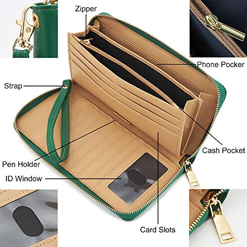 Wozeah Women's Rfid Blocking Pu Leather Zip Around Wallet Clutch Large Travel Purse (Green) #TOP5