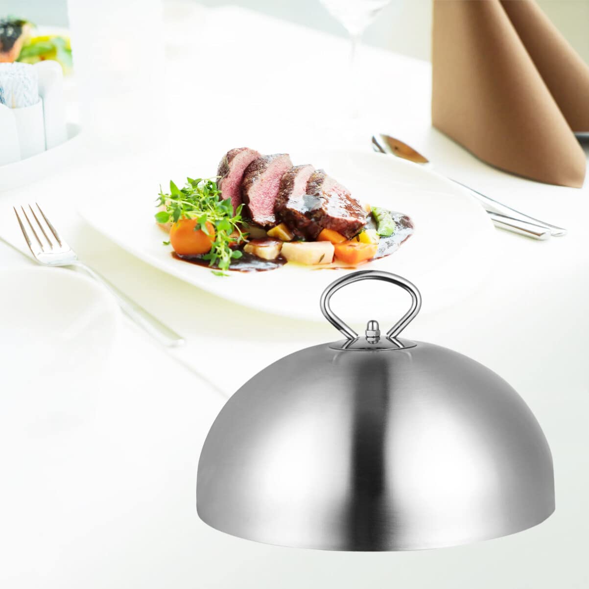 UPKOCH Copertura Anti-Schizzi D'Olio in Acciaio Inossidabile 28 Cm Con Manico Coperchio a Cupola Per Griglia E Piastra Ideale Per Cuocere Bistecche E Verdure Al Vapore