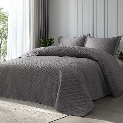 Image of Bedsure Quilt Full Size - Lightweight Bedspread Full Size with Basket Weave Pattern, Soft Quilt Bedding Set, Grey Comforter Set Coverlet for All Seasons with 2 Pillow Shams (84 inch x 90 inch)