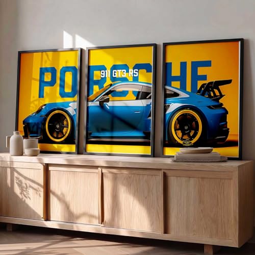 Image of HOTHOUSE Big Porsche Cars Framed Posters Gift Items for Boys Room Wall Decoration Bedroom Living Room Office Studio Decor | Car Poster Frame for Wall Decor Set Of 3 Size (10 X 13 inch)
