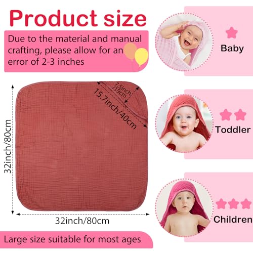 Image of Peryiter 6 Pcs Muslin Hooded Baby Towels, 32 inchx 32 inch Cotton Newborn Bath Towel Muslin Infant Baby Blankets Absorbent Unisex Newborn Registry Gift Essentials for Girls Boys (Pink)