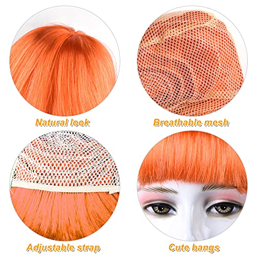 Image of PLULON Orange Short Bob Wig and Sunglass Set, Neon Short Bob Wig Sunglass Pack Costume Colorful Cosplay Wig Hairpieces for Bachelorette Neon Party Favors, Halloween Decorations
