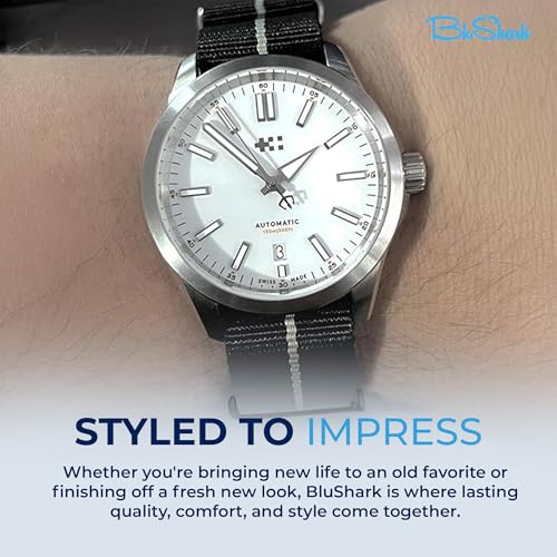 Image of BluShark - Original Collection Military-Style Waterproof Watch Strap, Fits All Timepiece Brands, Durable Nylon Wristwatch Accessories with Stainless Steel Buckle - 18mm, 20mm, 22mm & 24mm Watch Bands