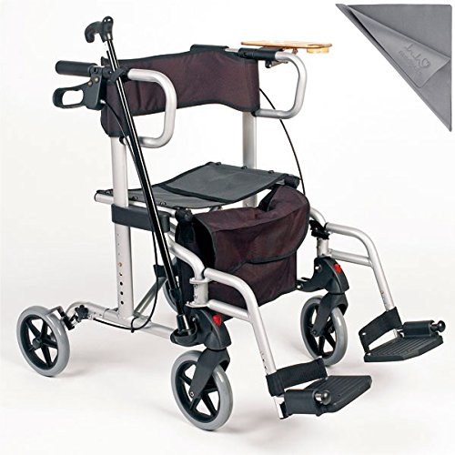 Preisvergleich Produktbild Rollator Duo DeLuxe - Leicht - Tasche Getränkehaltertablett Beinstützen und Halterung für Gehstock - Einfach zusammenfalten