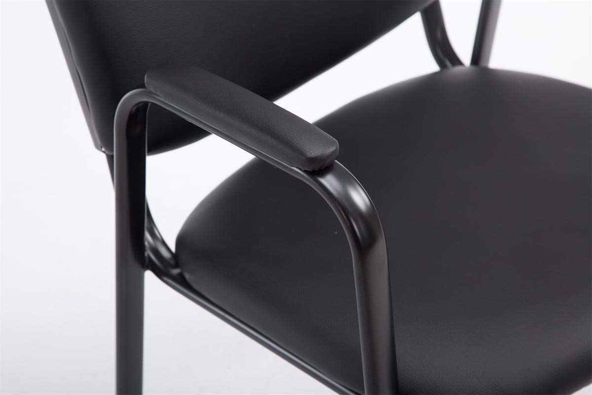 CLP Sedia impilabile Ken Pro imbottita con braccioli, sedia da conferenza in ecopelle, struttura in metallo nero robusta fino a 150 kg, Colore:nero