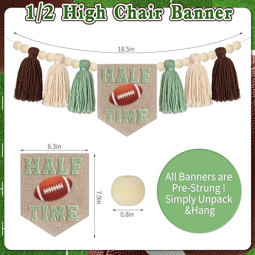 Image of THAWAY Football 1 /2 Birthday Decorations Kit - Includes inchHalf Time inch Banner, High Chair Garland, inch1 /2 Way to One inch Cake Topper, Soft Cone & Photo Backdrop for 6-Month Football Party