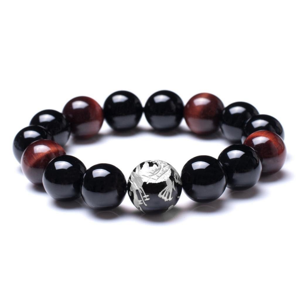 Men's Tiger Eye Stone Elastic Bead Bracelet with Dragon Pattern Bead | Dragon & Beaded Bracelet
