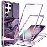 GVIEWIN for Samsung Galaxy S23 Ultra Case with Slide Camera Cover, [Built-in Screen Protector] [2 Front Frames] Military Grade Shockproof Marble Phone Case Fit S23 Ultra 6.8