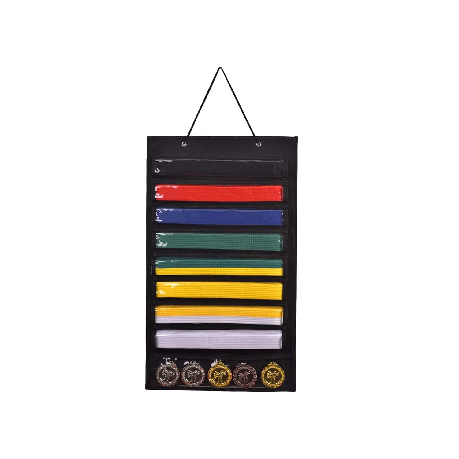 Karate Martial Arts Belts Storage Organizer- Holds 8 Karate Belts and 5 Medals, Martial Arts Taekwondo Belt Display Holder, Durable & Dust-Proof