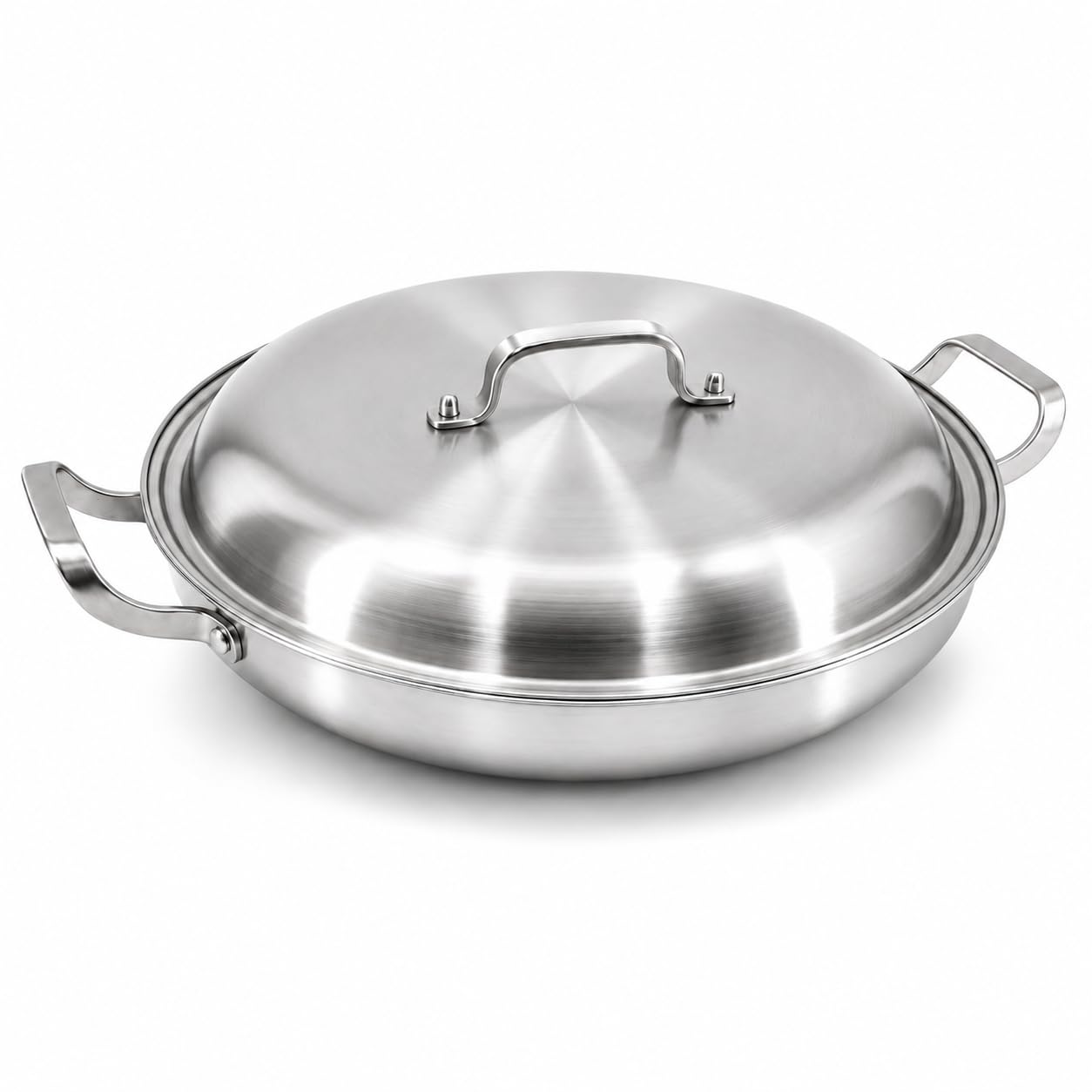 Yeksum 16 Inch 5-Ply Stainless Steel Paella Pan with Lid