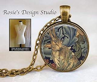stap William Morris Wild Hare Tapestry Pendant Necklace - Arts and Crafts Movement Jewelry - Rabbit Lover Gift - Morris Rabbit Jewelry
