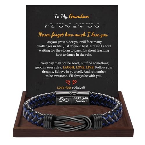 I Love You Gifts for Him Leather Bracelet for Men Knot Infinity Bracelets Valentines Day Gift for Husband Boyfriend Dad Son Grandson Anniversary Birthday Jewelry Graduation Gifts for Him 2024