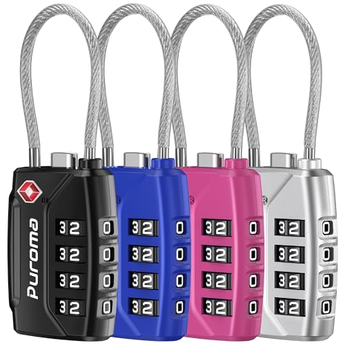 Image of Puroma TSA Approved Luggage Lock, 4 Digit Combination Travel Locks Resettable Code Lock with Zinc Alloy Body for Suitcase, Toolbox, Backpack, Bag, Gym Locker, Black,Blue,Silver,Red-Violet, Modern