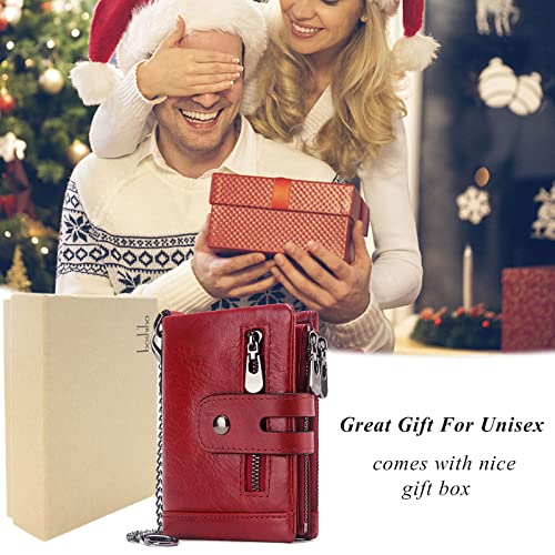 Image of boshiho Genuine Leather Bifold Chain Wallet for Men RFID Blocking | Heavy Duty Steel Anti-Theft Chain & 2 Zipper Coin Purse. Perfect for Bikers, Daily Commute, Gift for Dad /Husband