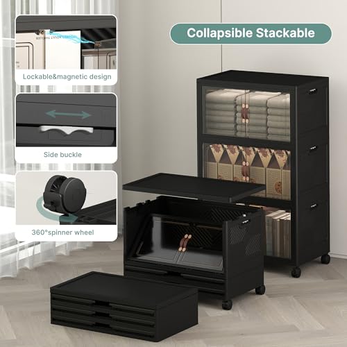 Image of UAMFURI 288QT Lockable Storage Bins with Lids - Stackable Storage Cabinet with Doors and Wheels, Collapsible Plastic Organizer and Containers for Bedroom Dorm Office Garage, 6 Pack Cubes