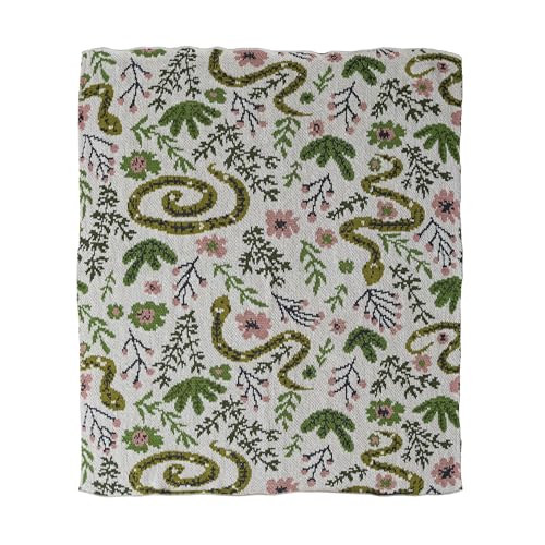 Image of Creative Co-Op Cotton Knit Baby Blanket with Snakes and Flowers, 40 inch L x 32 inch W