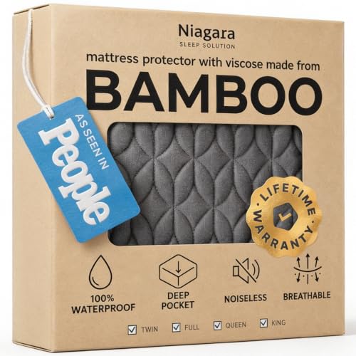 Image of 100% Waterproof Noiseless & Cooling Mattress Protector - Twin Size - Gray | Viscose Made from Bamboo, 360 Protection Against Spills, Stains, & Accidents, 20 inch Deep Pocket, For Parents & Pet Owners