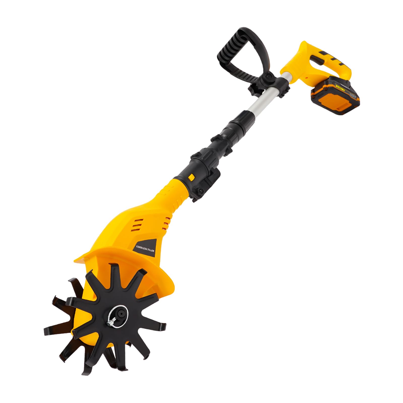 Azada eléctrica de suelo, fresadora de jardín de 25 cm de profundidad de trabajo, 30 cm de ancho de trabajo, bajo ruido, 85 dB, longitud ajustable 97-117 cm, diseño plegable para arriates, jardín