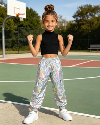 Image of SANGTREE Girls' 2 Piece Outfits T-Shirt and Drawstring Cargo Jogger Pants Clothing Set, 4-14 Years