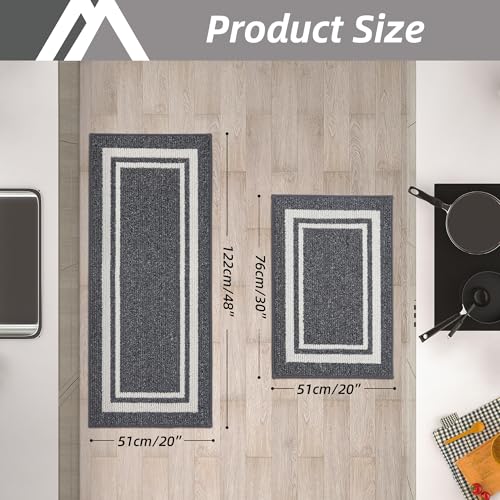 COSY HOMEER 2-Piece Nonslip Kitchen Runner Rug Set, 51x76cm+51x122cm, Absorbent and Machine Washable Kitchen Floor Mats, 100% Polypropylene Carpet Runners for Anti Water Splashes, Grey - Image 3