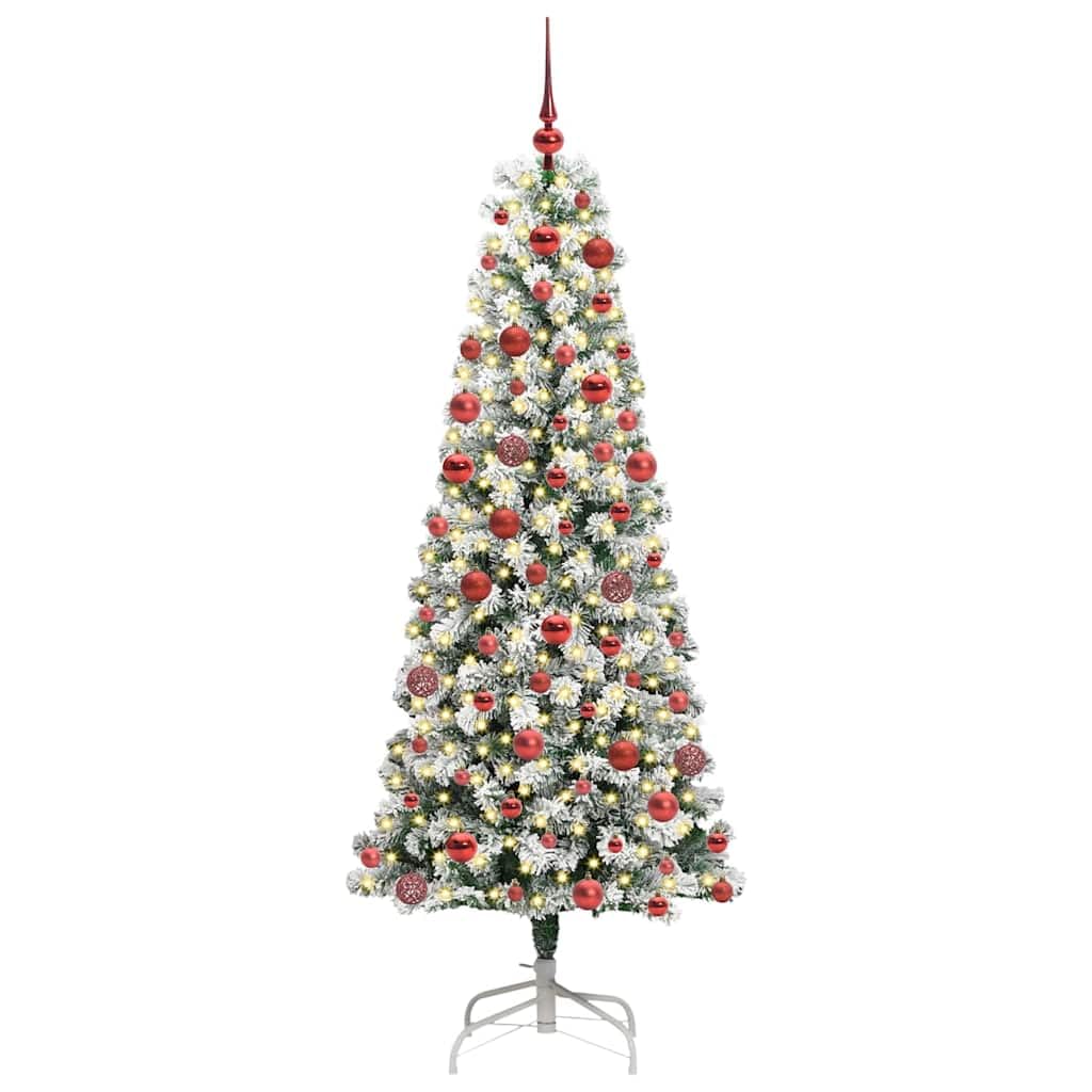 Albero di Natale artificiale pieghevole verde e bianco, 180 cm, con striscia LED, 300 LED, USB 5 V, supporto in metallo, per soggiorno, interni ed esterni protetti