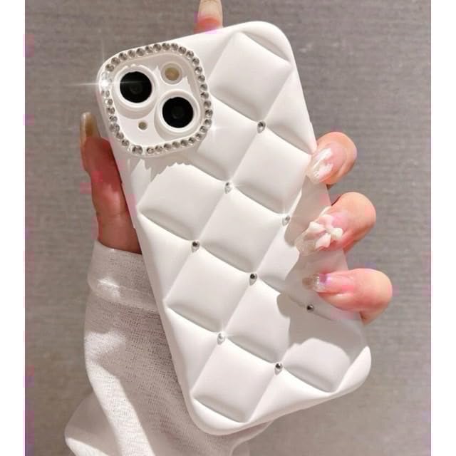 アイフォン用ケース シルバーストーン キルティングケース 凸凹 大人 きらきら 可愛い スマホケース カバー ソフト レディース 女性 かわいい カワイイ シルバー お洒落 (ホワイト 白, アイフォン16用)