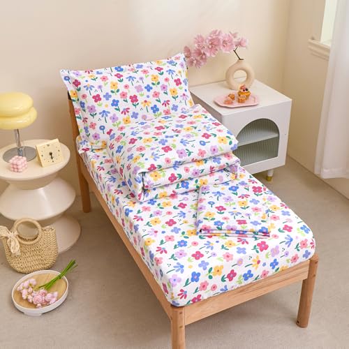 Image of Caressma Colorful Floral Toddler Bedding Set 4 Pieces Kids Comforter Set