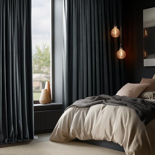 HPD Half Price Drapes Signature Velvet Thermal Blackout Curtains for Living Room 108 Inch Long 1 Panel Rod Pocket Insulated Blackout Curtains for Bedroom Window Curtains, 50Wx108L, Distance Blue Grey
