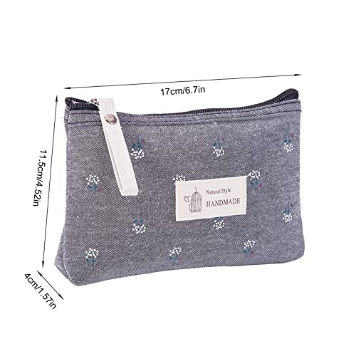 Qikuver Canvas Cosmetic Bags, 2 Pieces Cosmetic Bags for Women, Makeup bag Cute Cosmetic Bag Organizer Small Mini Makeup Pouch for Purse Toiletry Bag2