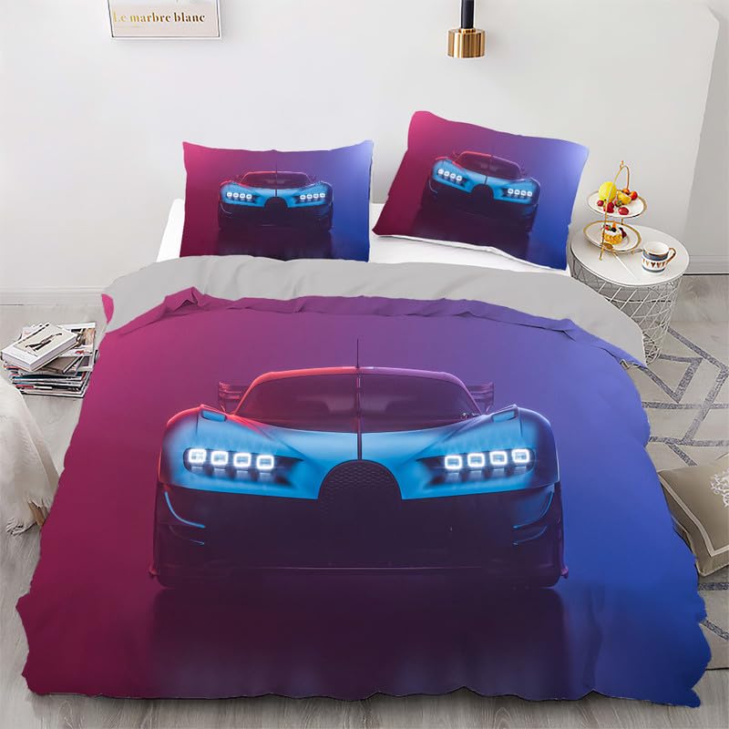 Housse de couette 140x200 voiture violette grand teint pour lit d'ado sans repassage