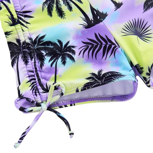 Image of Funnycokid Girls Swimsuit 3 Pieces Zip Rash Guard Bathing Suits Set Kids Bikini Boyshort Summer Swimwear 3-14 Years