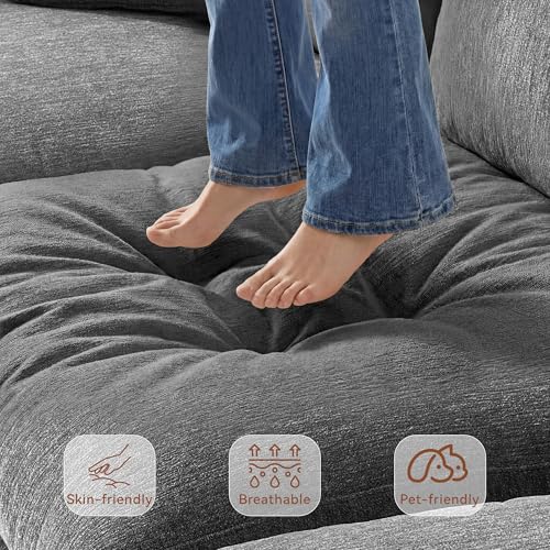 Image of Ihanherry 141 inch Oversized Cloud Sectional Couches for Living Room, Modular Sectional Sofa with Wide Deep Seat, U Shaped Couch with Throw Pillow and Storage Ottoman, Dark Grey