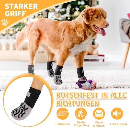 Deepton 2 Paar Hundesocken Anti Rutsch, Weiche Hundeschuhe Pfotenschutz Outdoor, Pfotenschutz Hund mit Verstellbarem Klettverschluss, Hundesocken Leckschutz für den Innen- und Außenbereich, L