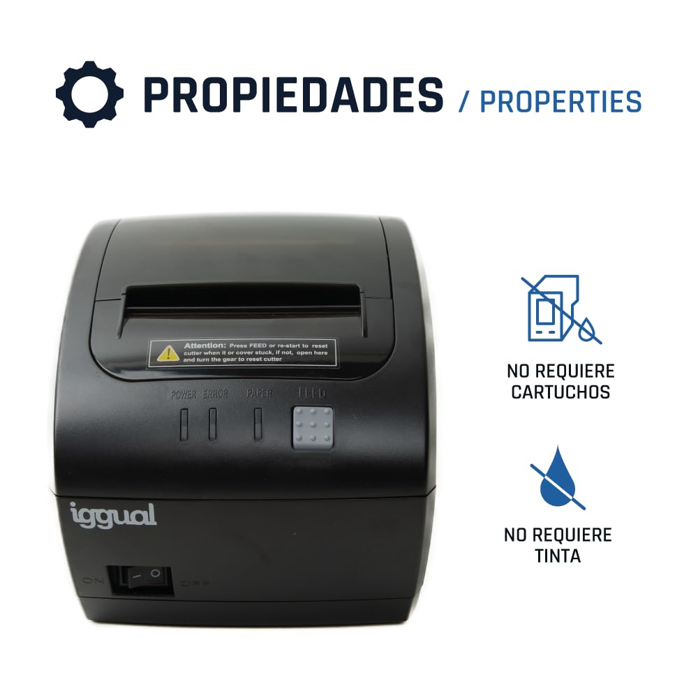 iggual Stampante termica per biglietti TP Easy 80- USB+RJ11, rotolo termico 80 mm, velocità 230mm/s, Windows,Linux, macOS. SDK :Windows Android, iOS,Emulazione ESC/POS. (14,5 x 18,9 x 14).