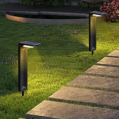 2 Pack Solar Powered Pathway Lights Outdoor Waterproof 30 LED Bright Walkway Landscape Lamp for Outside, Path, Driveway, sidewalk, Yard, Lawn, Garden, Trail, Modern Design and 2 Modes (Amber, 2 Pack) Cover