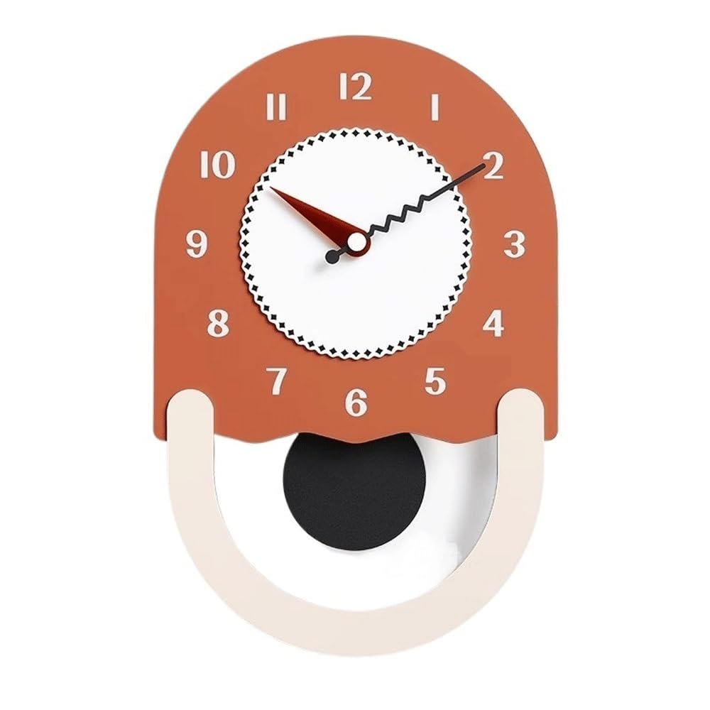 J9V4G6S3B5 Analogue Wall Clock Punch Free Clock Wall for Living Room, Stylish, Simple and Personalized Home Use, Suitable for Hotels, Bars, Restaurants for Room Decoration(Orange)