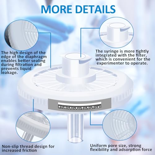 Image of Xin Tester 100 PCS PES Non-Sterile Syringe Filter Membrane 25mm Diameter 0.8um Pore Size Hydroplihic Filtration High Throughput Syringe Lab Filters