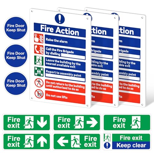 Fire Action Notice Signs - A4 Rigid Plastic (1mm) | Pack of 12 Weatherproof & Durable Safety Signs for Workplace Compliance | 200mm x 300mm | Ideal for Offices, Factories, Public Buildings