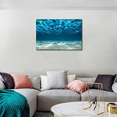 Blue Ocean Bottom View Beneath Surface Wall Art Painting The Picture Print On Canvas Seascape Pictures For Home Decor Decoration Gift (Stretched By Wooden Frame,Ready To Hang) #TOP2