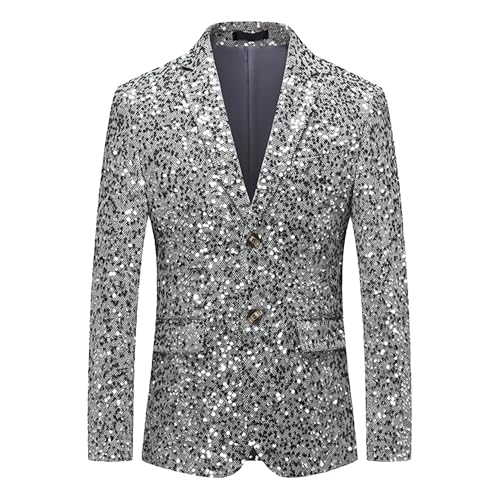 Mens Fashion Sequin Blazer Tuxedo Sport Coats Slim Fit Shiny Sequins Dress Suit Jacket for Prom Party Dinner