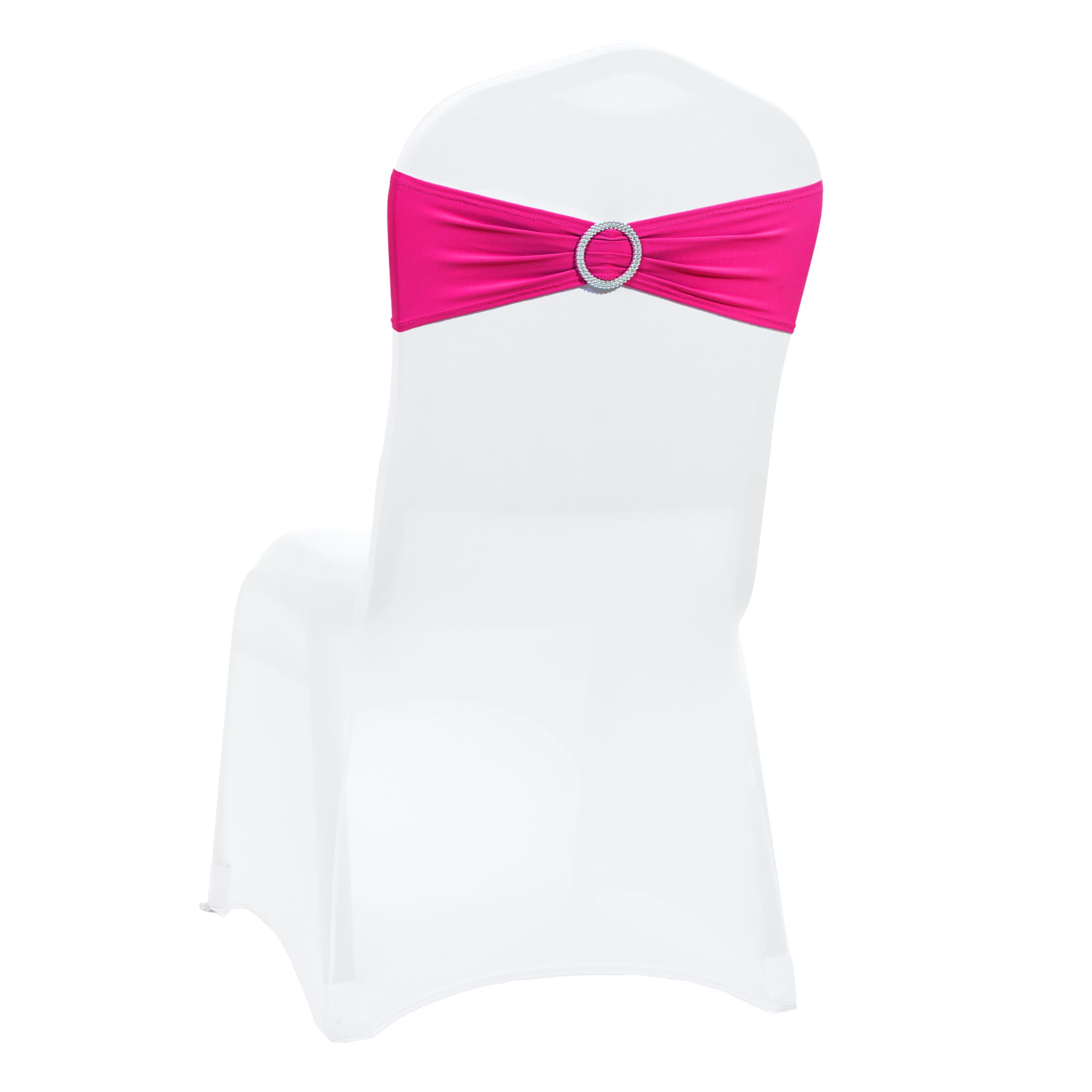 VDS - Magenta | Spandex Chair Sashes Bows | 200 PCS | Stretch Elastic Banquet Universal Folding Chair Band Tie with Silver Buckle Slider for Wedding Party Conference Celebration Event Decoration — image 1